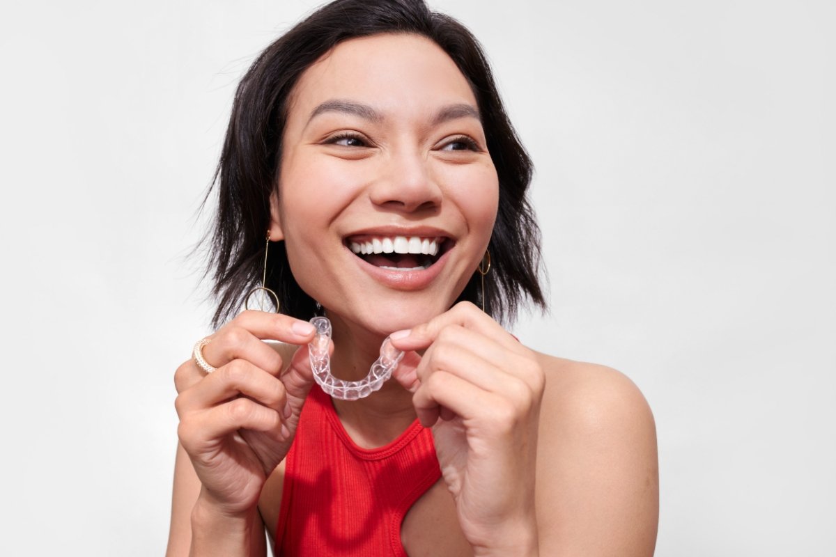 Invisalign clear aligners being worn at dental clinic in Frankston